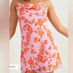Altar’d State Pink and Orange Floral Lined Mini Dress Size Large